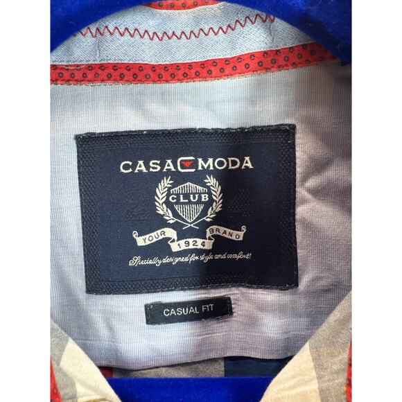 Casa Moda Casual Fit Shirt Short Sleeve Button Down Plaid Pocket Mens Sz Medium - Picture 3 of 5